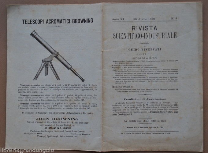 Rivista Scientifico Industriale Astronomia Chimica Geologia Microfono Corpi 1879