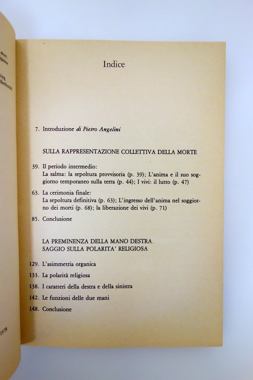 Robert Hertz Sulla Rappresentazione Collettiva della Morte Savelli 1978