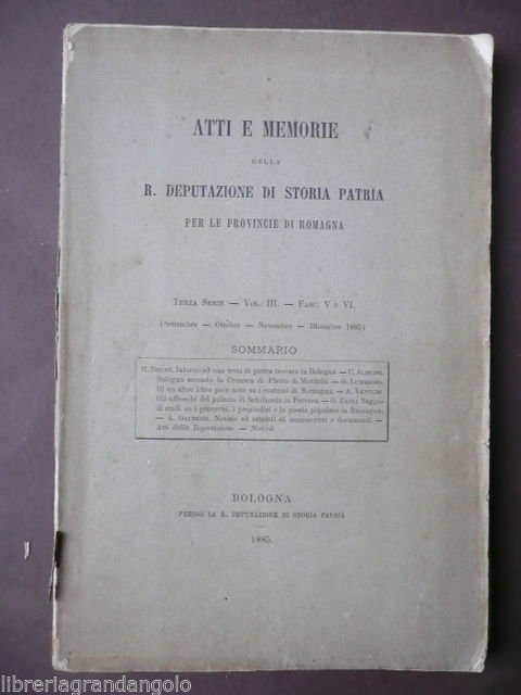 Romagna Deputazione Storia Patria Lumbroso Bagli Bologna 1885 Proverbi Mattiolo