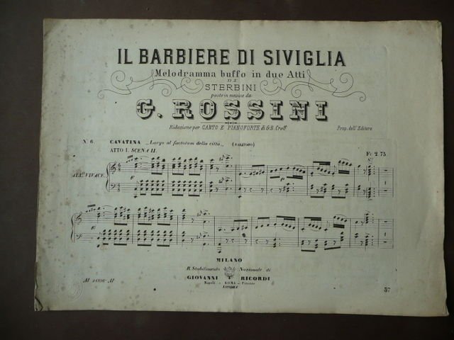 Rossini Barbiere Siviglia Canto Pianoforte Cavatina \Largo al factotum" Ricordi"