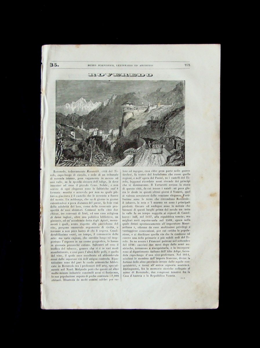 Roveredo incisione Museo Scientifico Letterario Artistico 29 agosto 1840 Anno …