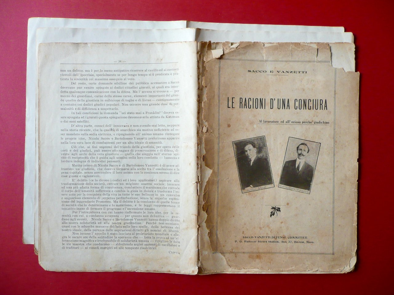 Sacco e Vanzetti Le Ragioni d'Una Congiura Defense Committee Anni …