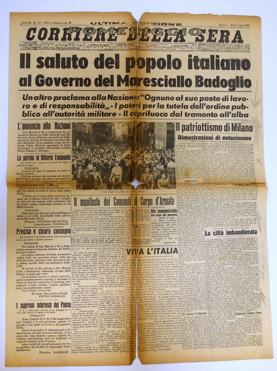 SALUTO DEL POPOLO ITALIANO AL GOVERNO BADOGLIO CORRIERE DELLA SERA …