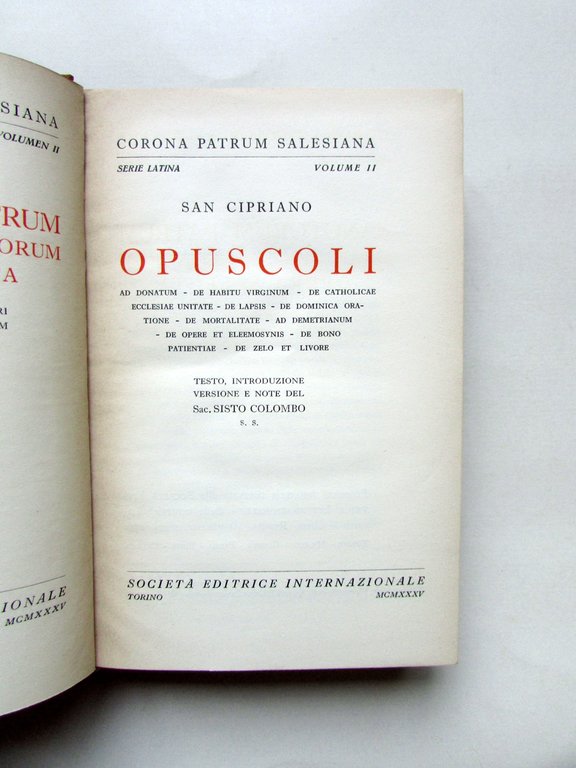 San Cipriano Opuscoli Soc. Editrice Internazionale SEI 1935 Testo a …