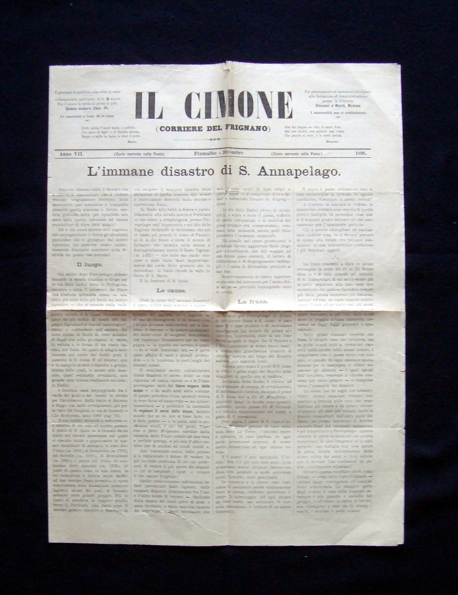 Sant'AnnaPelago Il Cimone 1896 Anno VII Fiumalbo Dicembre immane disastro …