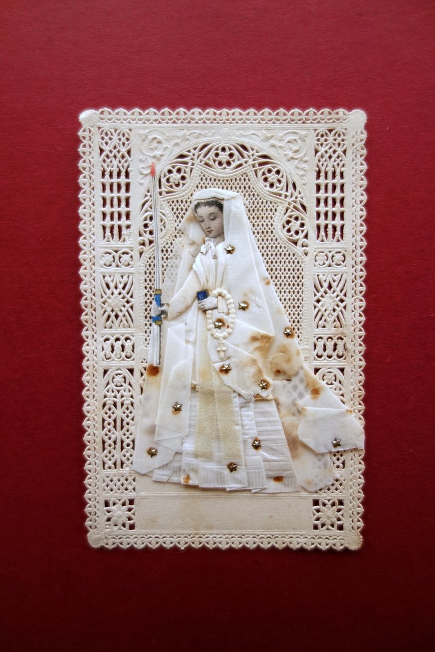 Santino Traforato Lavorato con Stoffa e Carta Met‡ '800 Religione …