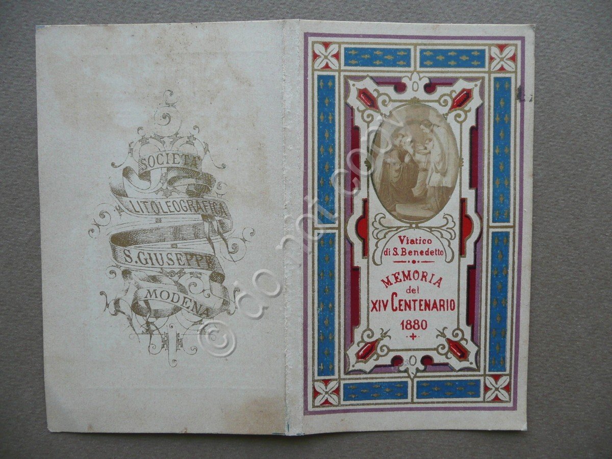 Santino Viatico di S.Benedetto Memoria XIV Centenario 1880 Litografia S.Giuseppe | Immagine principale