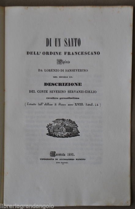 Santo Francescano Dipinto Lorenzo Sanseverino Servanzi Collio Montemilione 1852