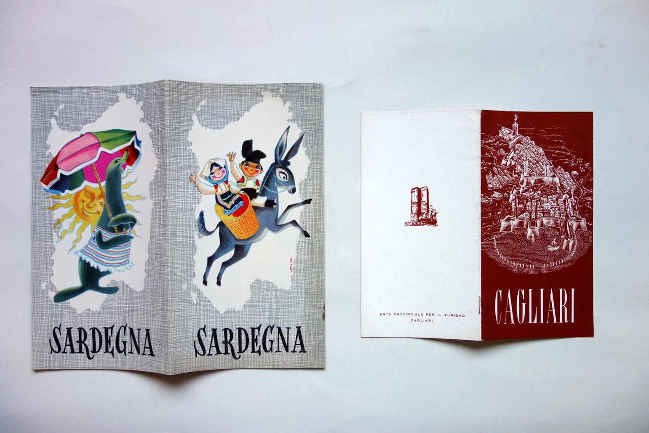 Sardegna Cagliari 2 Brossure Turistiche Anni '50 '60 Illustrazioni Grafica