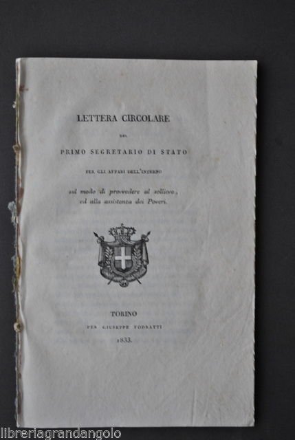Savoia Lettera Circolare De L'EscarËne Segretario Stato Assistenza Poveri 1833