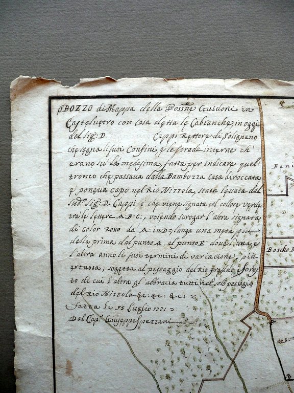 Sbozzo Mappa Possessione Guidoni Castelvetro Modena Cabianche Rio Nizzola 1771 | Immagine Gallery 3