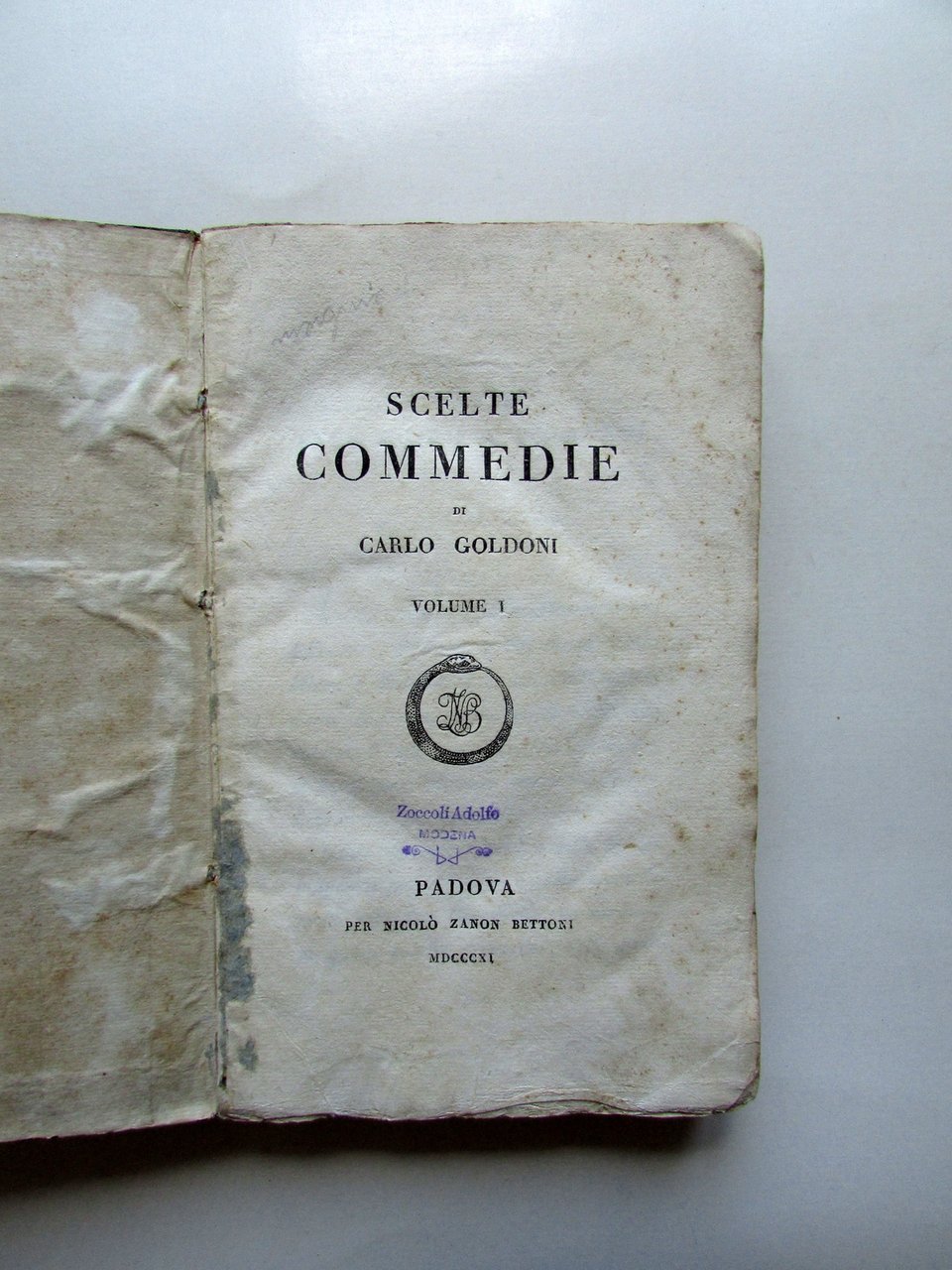 Scelte Commedie di Carlo Goldoni Volume I Bettoni Padova 1811 …