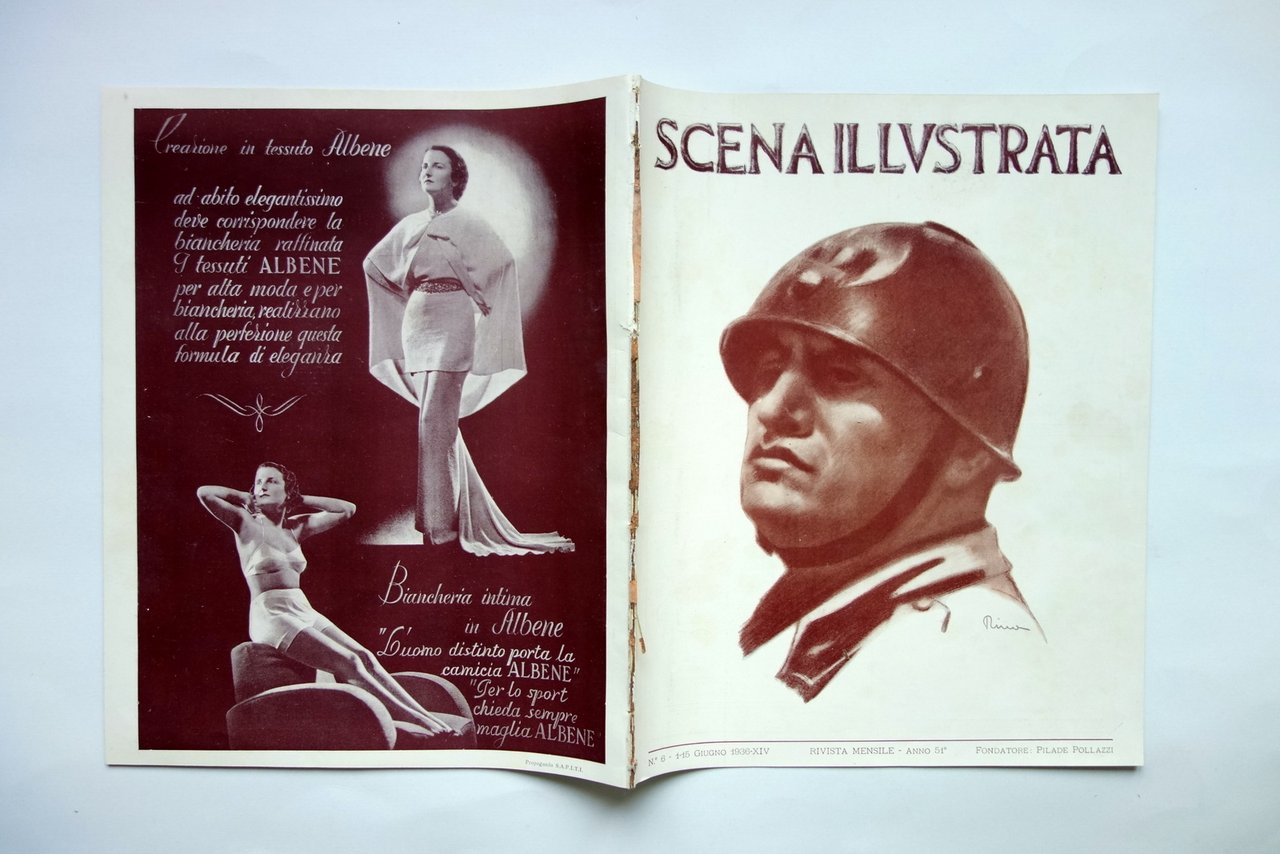 Scena Illustrata Rivista Firenze 1936 Copertina Mussolini Rino Ventennio