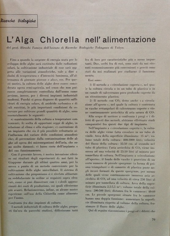 Scienza dell'Alimentazione Dicembre 1956 L'Alga Chlorella Nell'Alimentazione
