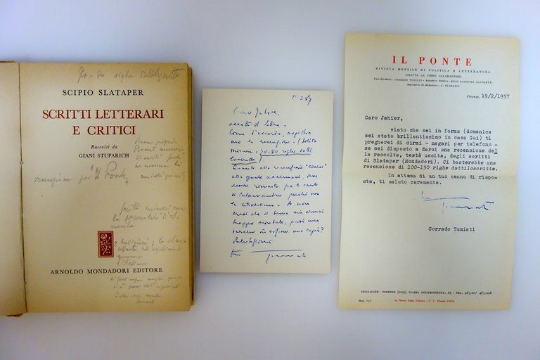 Scipio Slataper Scritti Letterari Critici Mondadori 1956 1°Ed. Autografo Jahier
