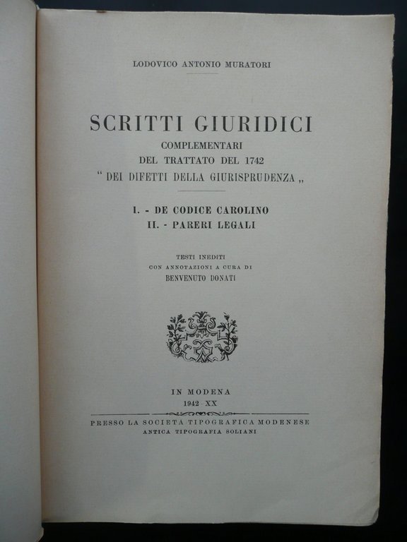 Scritti Giuridici Complementari Dei Difetti della Giursprudenza Muratori 1942