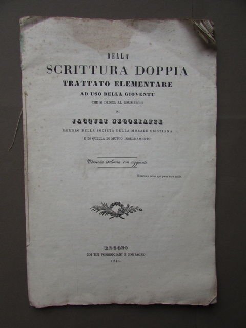 Scrittura Doppia Trattato Jacquet Negoziante Economia Commercio Reggio 1841