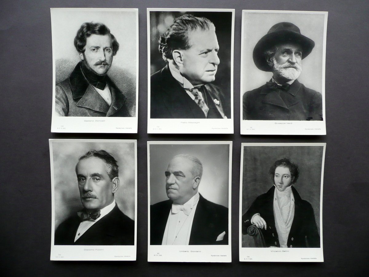 Sei Fotocartoline Mascagni Donizetti Verdi Bellini Puccini Giordano Musica Opera