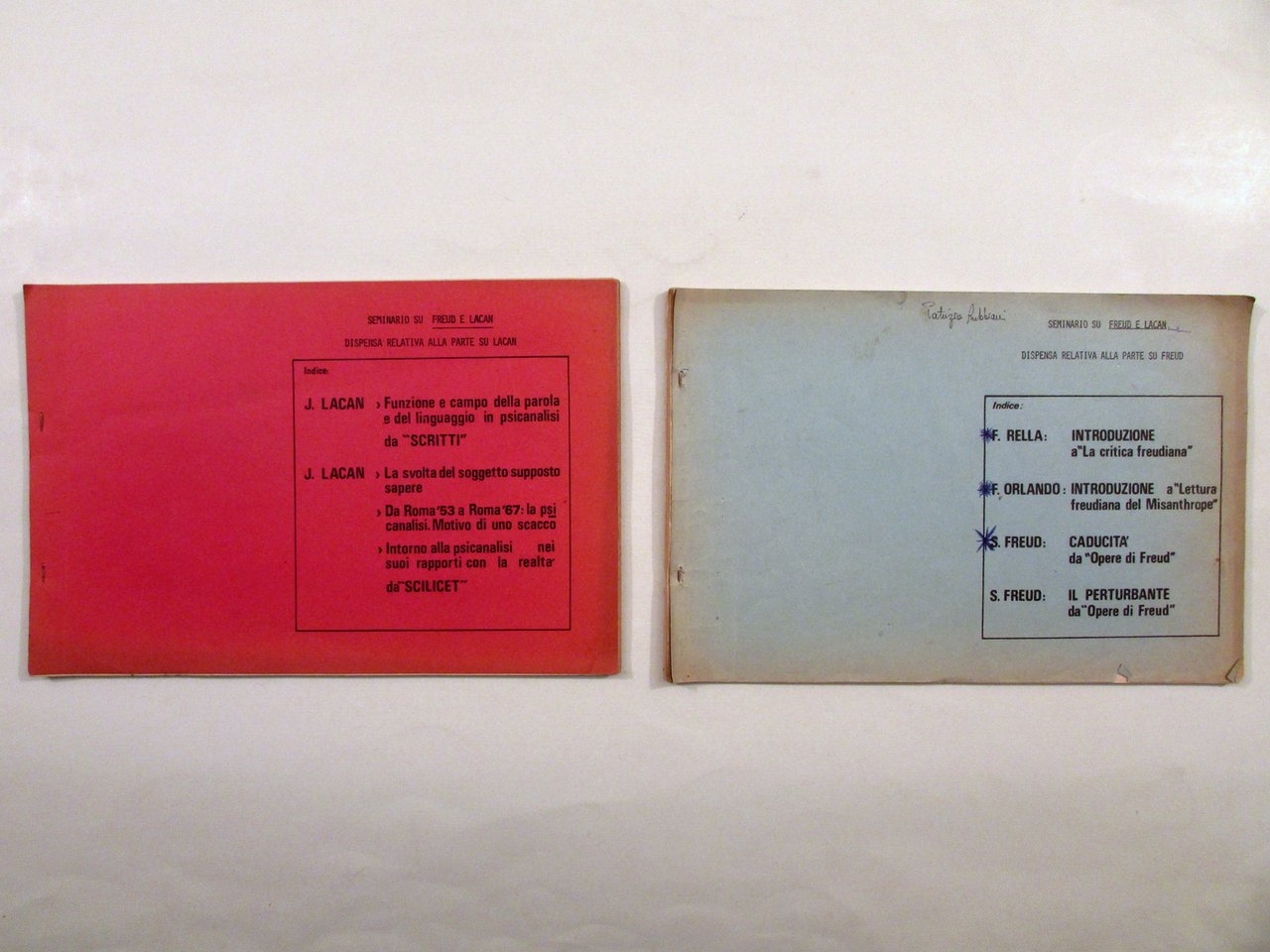 Seminario su Freud e Lacan 2 Fascicoli Dispense Anni '70 …