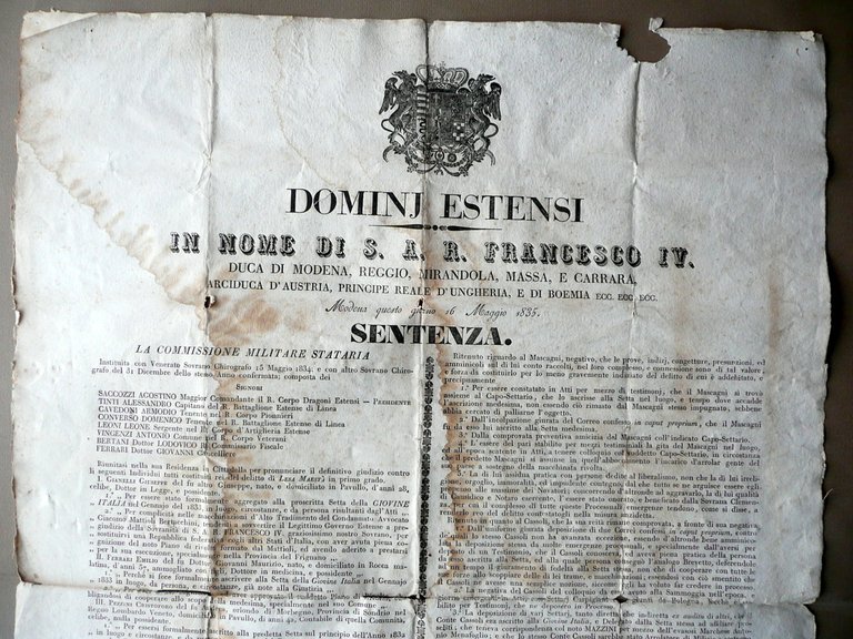 Sentenza Giovine Italia Moti Lesa Maest‡ Mattioli Mascagni Zocca Modena … | Immagine Gallery 2