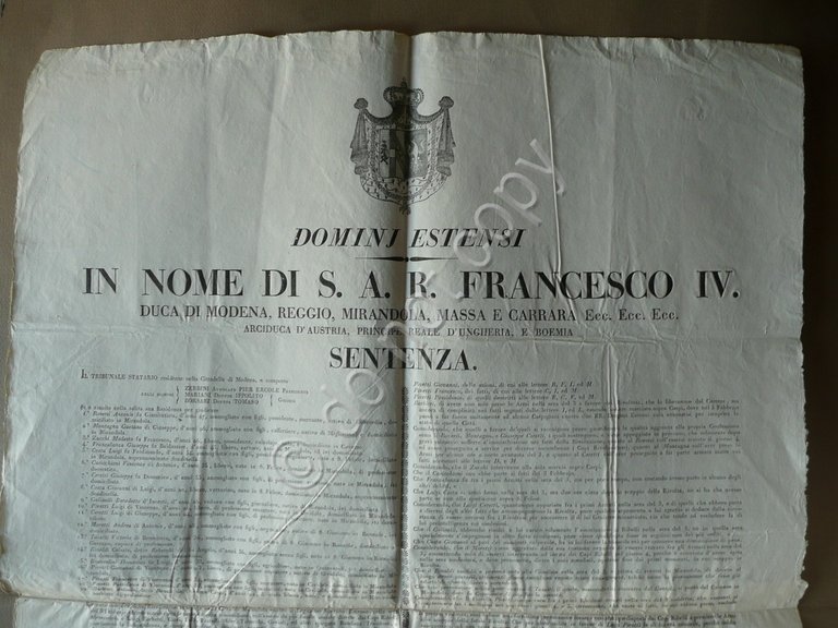 Sentenza Moti 1831 Mirandola Sollevazione 3 Febbraio Duca Francesco IV …