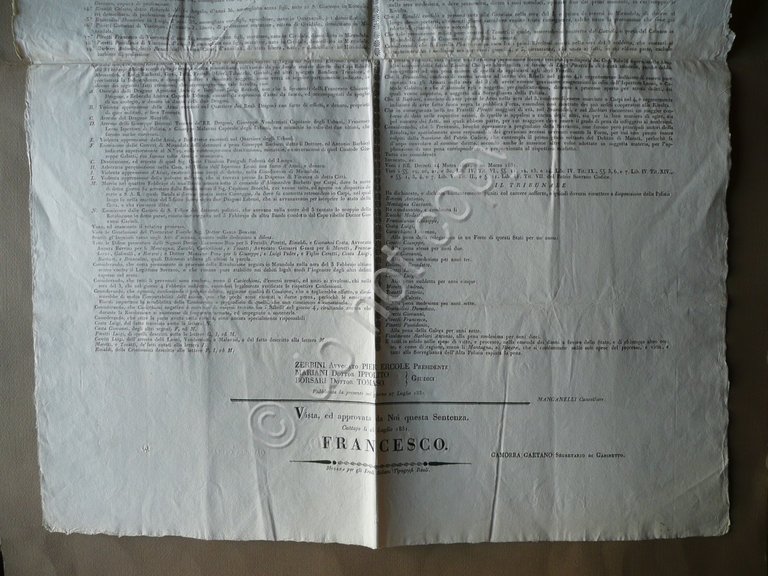 Sentenza Moti 1831 Mirandola Sollevazione 3 Febbraio Duca Francesco IV …