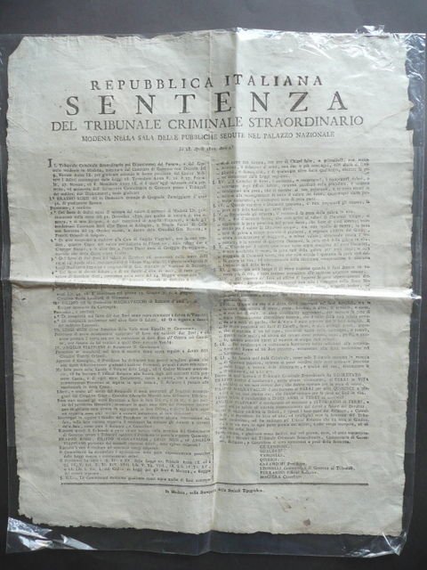 Sentenza Repubblica Italiana Tribunale Criminale Furti Ferri A Vita Modena …
