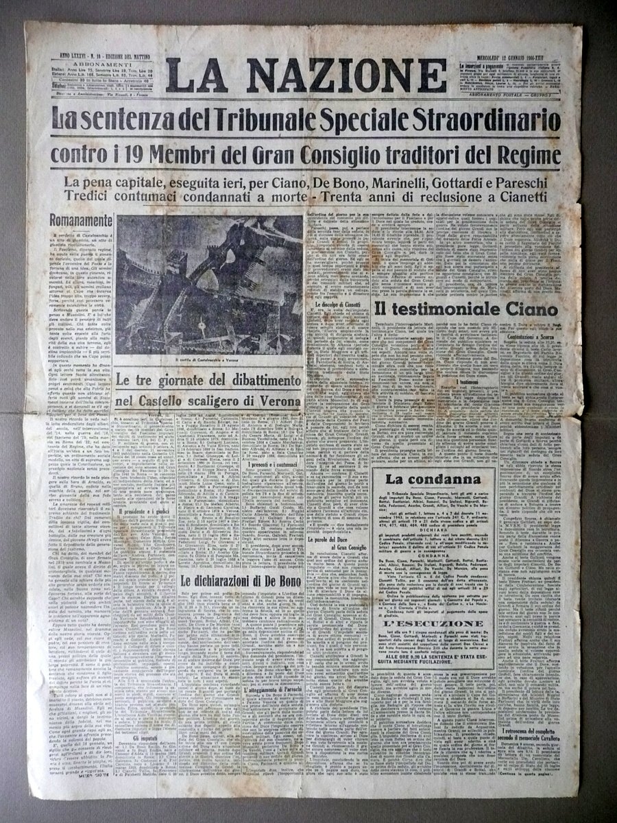 Sentenza Tribunale Speciale Straordinario Gran Consiglio La Nazione 1944 RSI … | Immagine principale