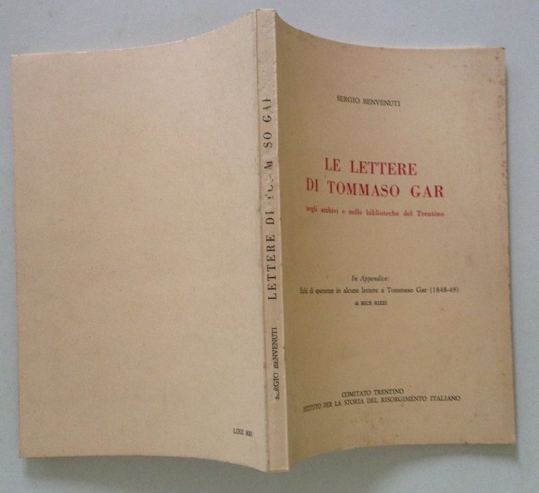 Sergio Benvenuti Le Lettere di Tommaso Gar Biblioteche Trentino Risorgimento