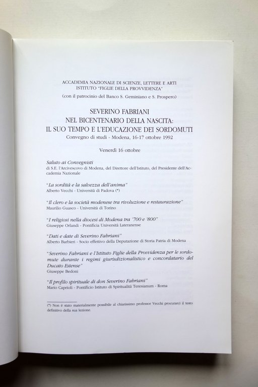 Severino Fabriani nel Bicentenario della Nascita Educazione dei Sordomuti 1994