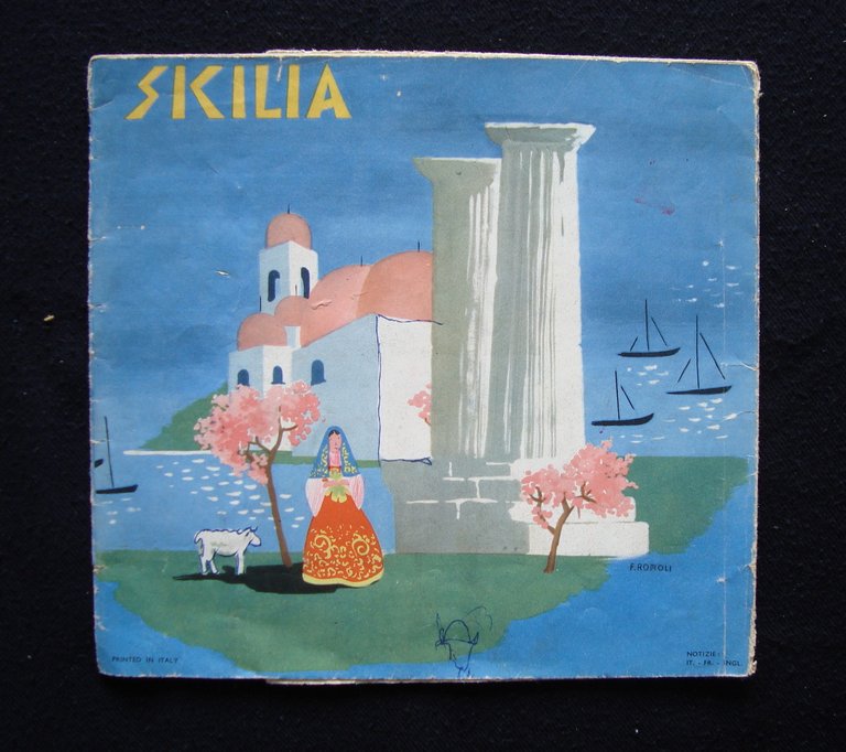 Sicilia grande pieghevole anni 40 50 Romoli Frattini Turismo Taormina Palermo