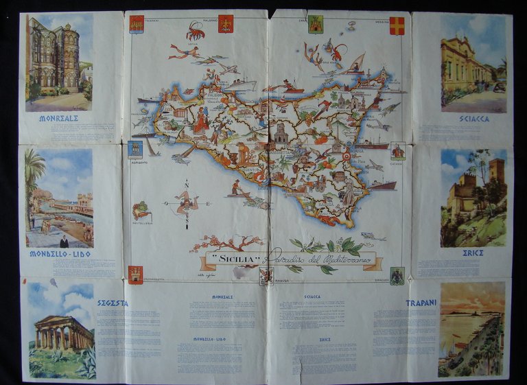 Sicilia grande pieghevole anni 40 50 Romoli Frattini Turismo Taormina …