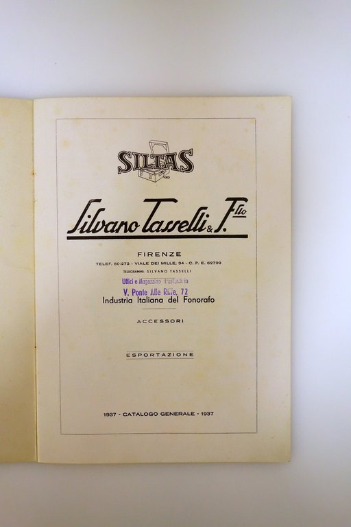 Siltas Silvano Tasselli Firenze Catalogo Generale 1937 Fonorafo Fonovaligie