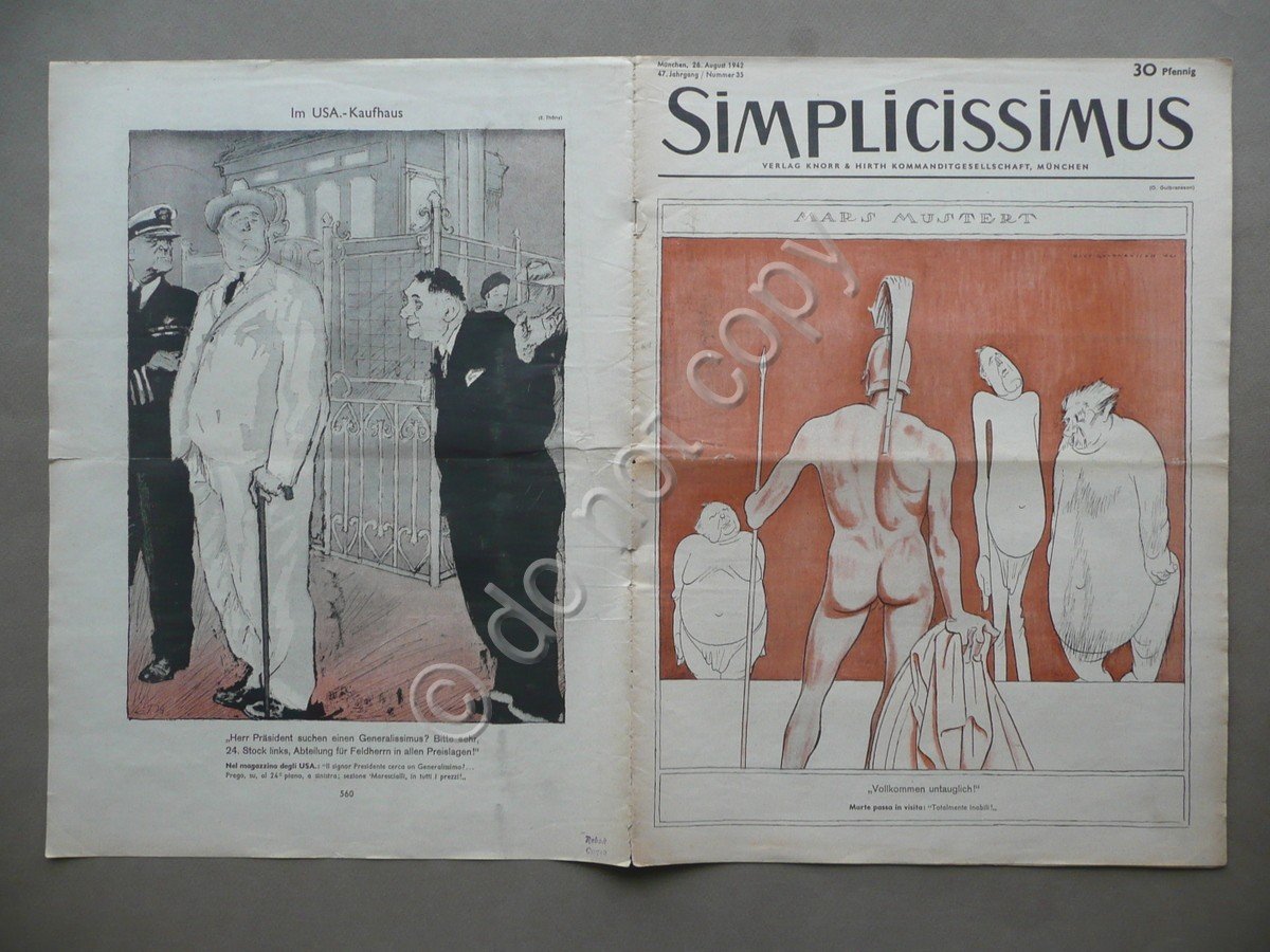 Simplicissimus Rivista Munchen 1942 N.35 Illustrazioni Didascalie Bilingue