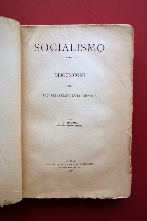 Socialismo Discussioni del Sac. Sebastiano Nicotra Cuggiani Roma 1889 Raro | Immagine Gallery 4