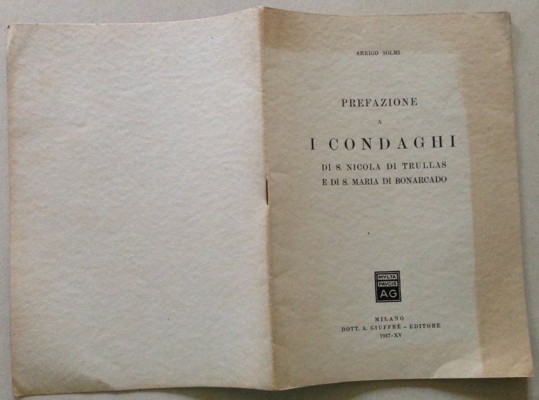 Solmi Prefazione Condaghi di S. Nicola di Trullas S. Maria …