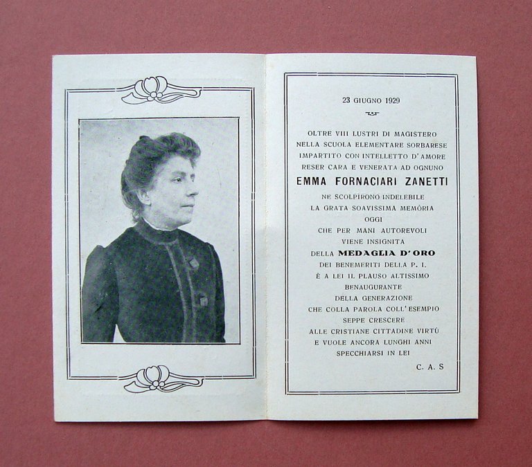 Sorbara Modena Mortino 1929 Emma Fornaciari Zanetti Medaglia Oro Pubbl.Istruz | Immagine Gallery 2