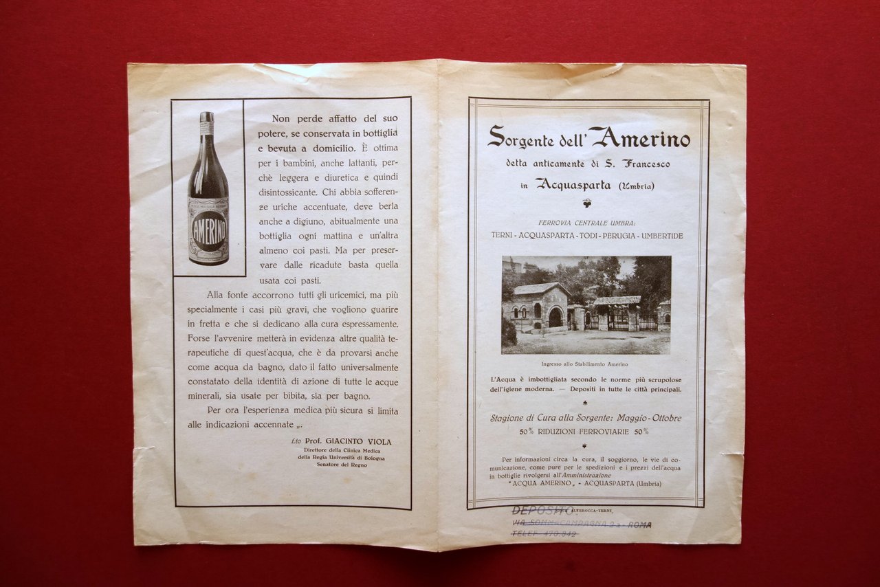Sorgente dell'Amerino Acquasparta Terni Umbria Pieghevole Illustrato Primo '900 | Immagine principale