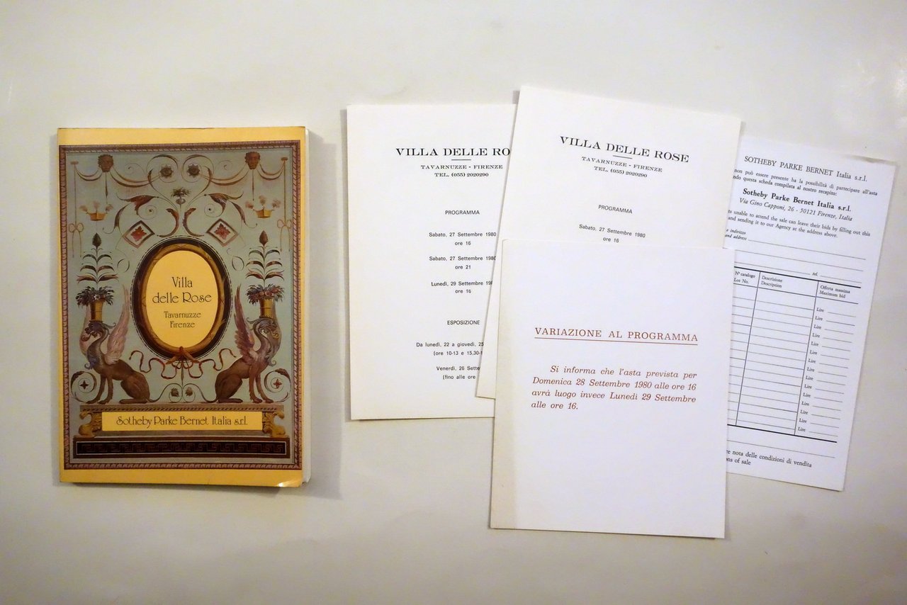 Sotheby Catalogo Asta Villa delle Rose Tavarnuzze Firenze Arredi 9/1980