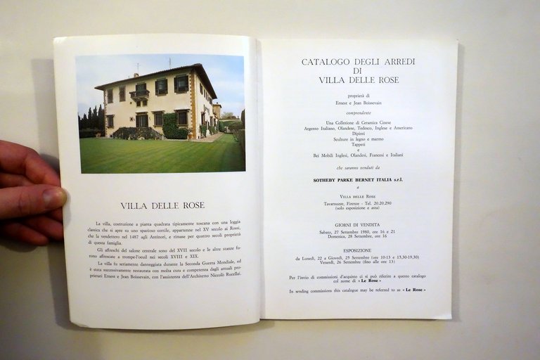 Sotheby Catalogo Asta Villa delle Rose Tavarnuzze Firenze Arredi 9/1980