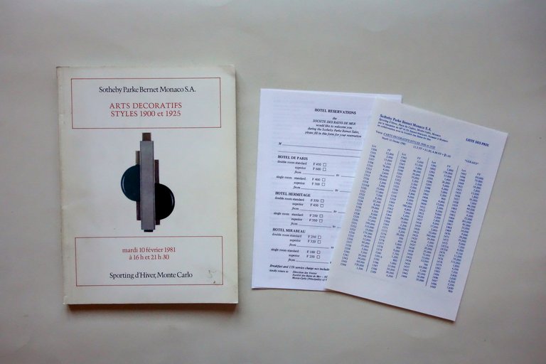 Sotheby Catalogo d'Asta Arts Decoratifs Styles 1900-1925 Monte Carlo 1981 | Immagine Gallery 1