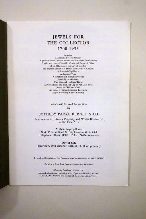 Sotheby Catalogo d'Asta Jewels for the Collector 1700-1935 London 1981 | Immagine Gallery 2