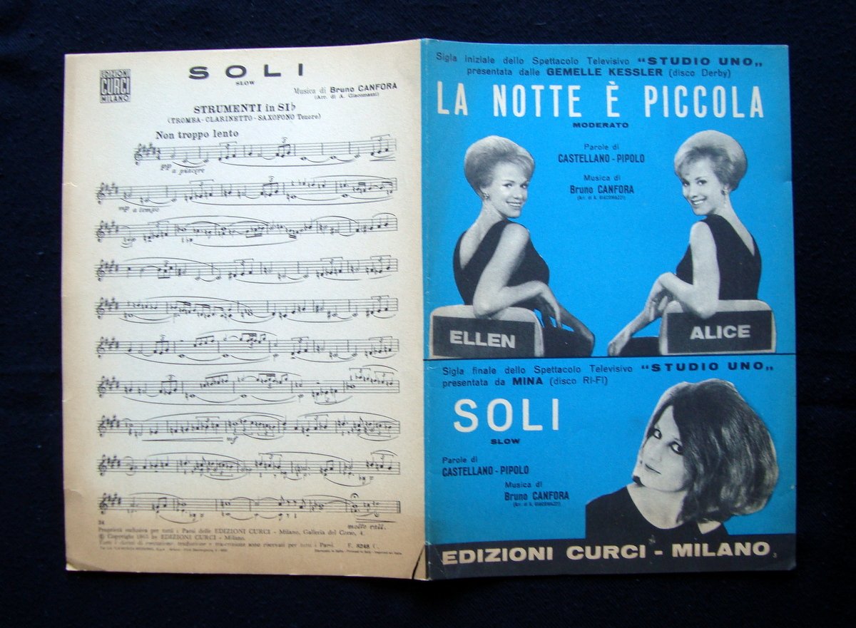 Spartiti La Notte Ë piccola gemelle Kessler Soli Mina 1965 …