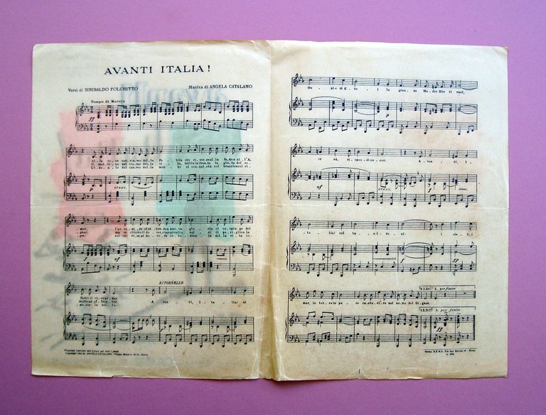 Spartito Avanti Italia a Maria Cecilia Gronchi 1954 Folchitto Cataleno …