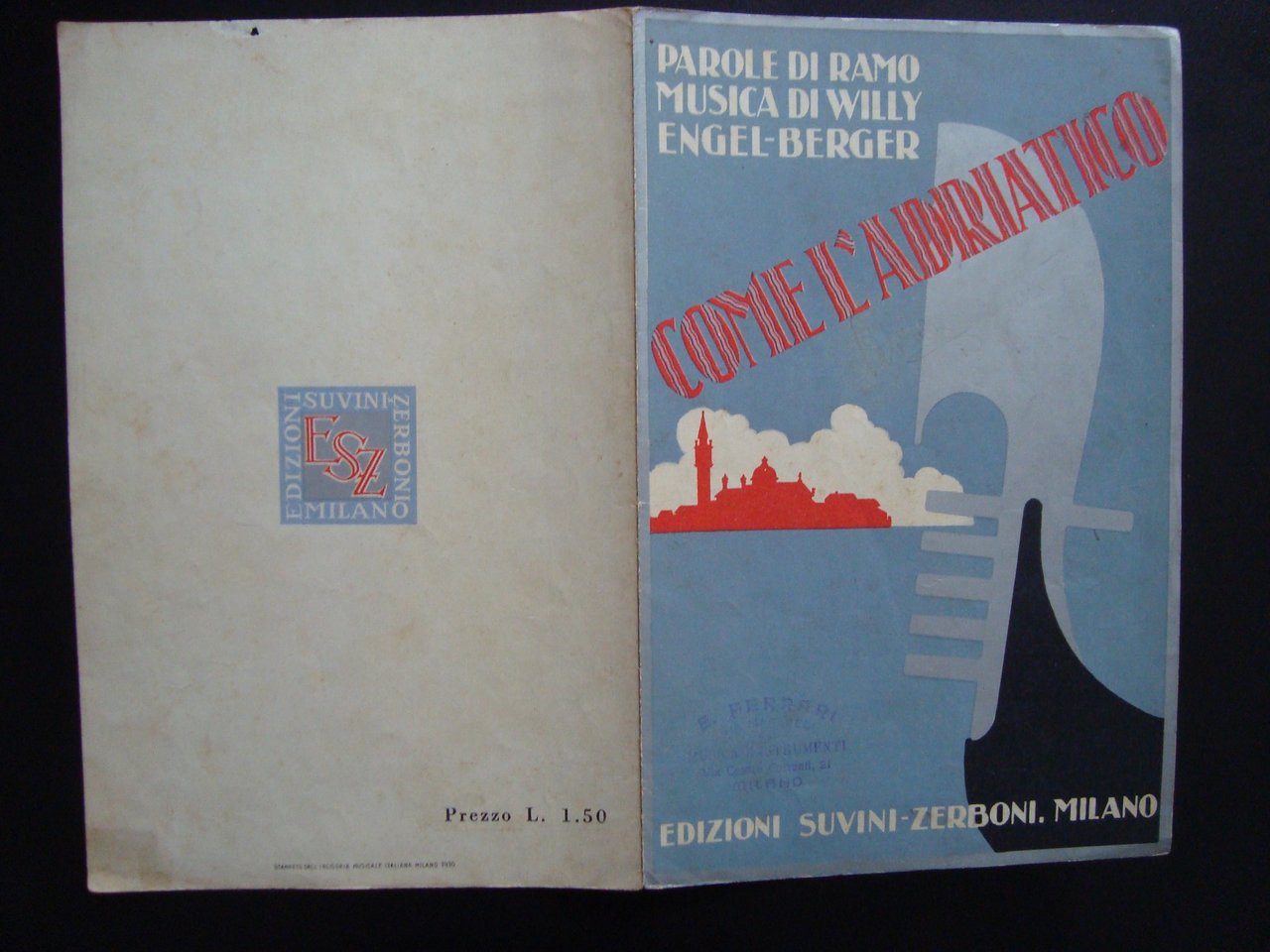 Spartito Come l'Adriatico fox trot Luciano Ramo Ed Suvini Zerboni …