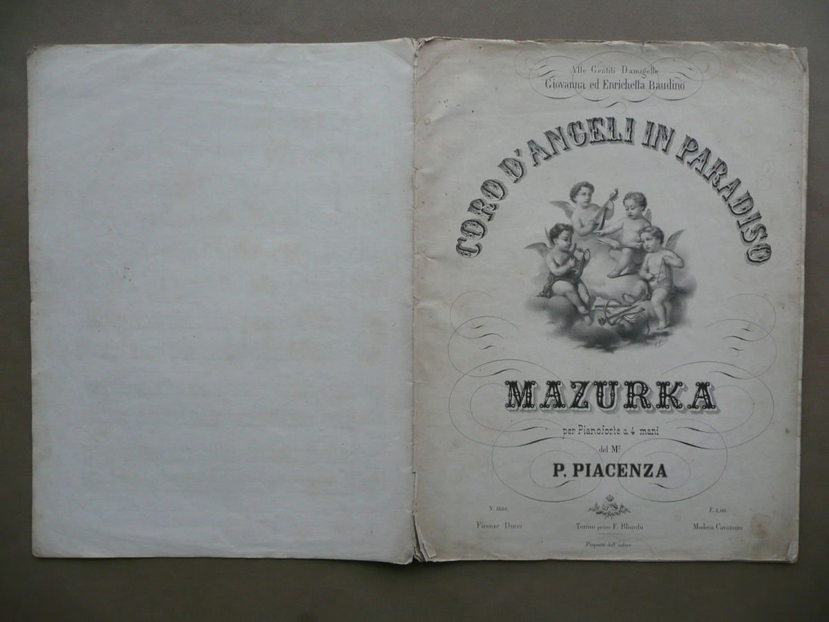 Spartito Coro d'Angeli in Paradiso Mazurka Piacenza Blanchi Torino Fine …