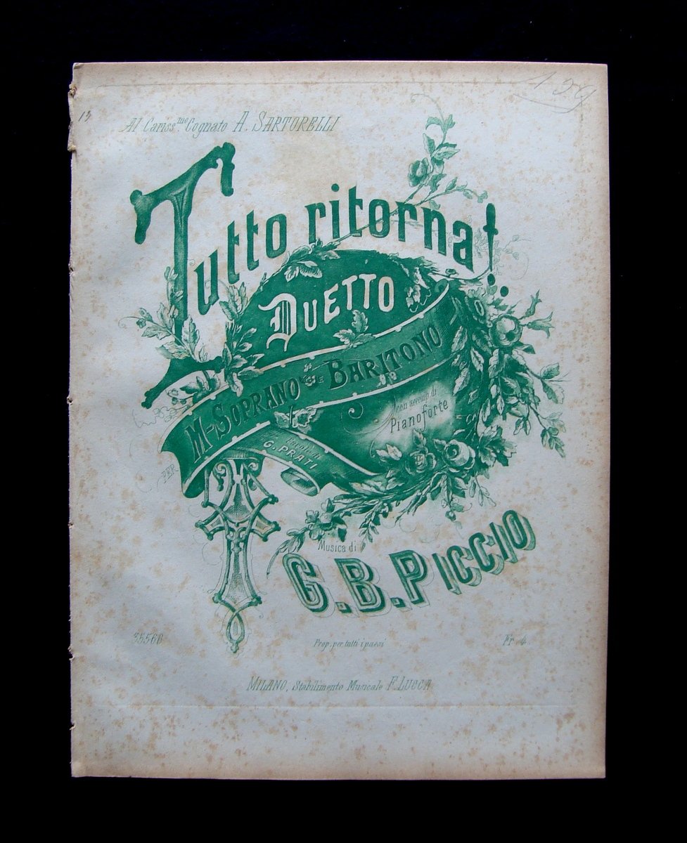 Spartito G.B.Piccio Tutto Ritorna Soprano Baritono Pianoforte Musica