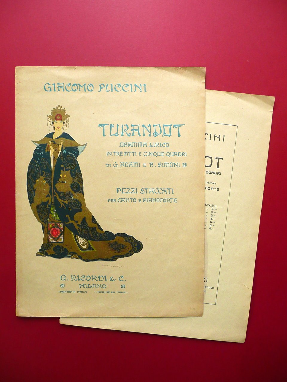 Spartito Giacomo Puccini Turandot Atto 1 Signore Ascolta! Copertina Brunelleschi