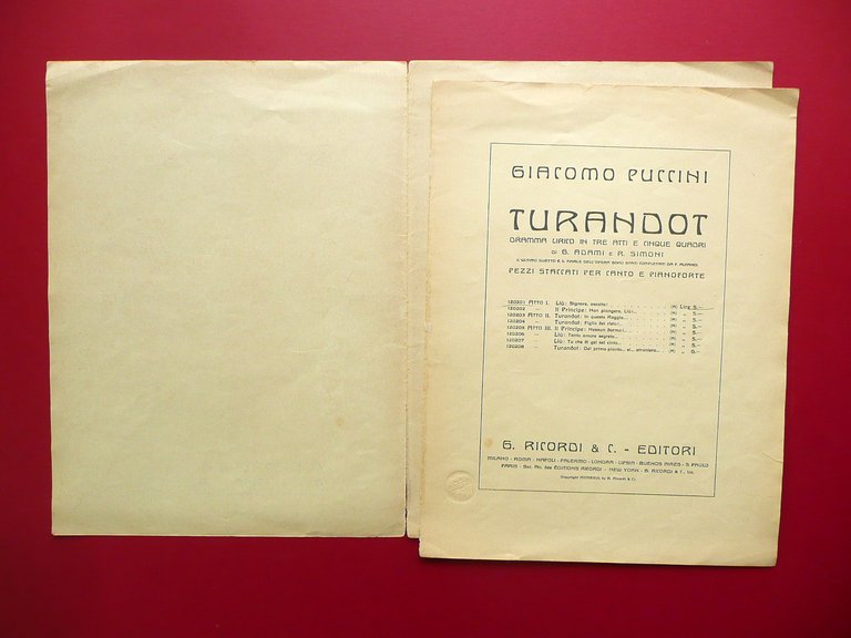 Spartito Giacomo Puccini Turandot Atto 1 Signore Ascolta! Copertina Brunelleschi