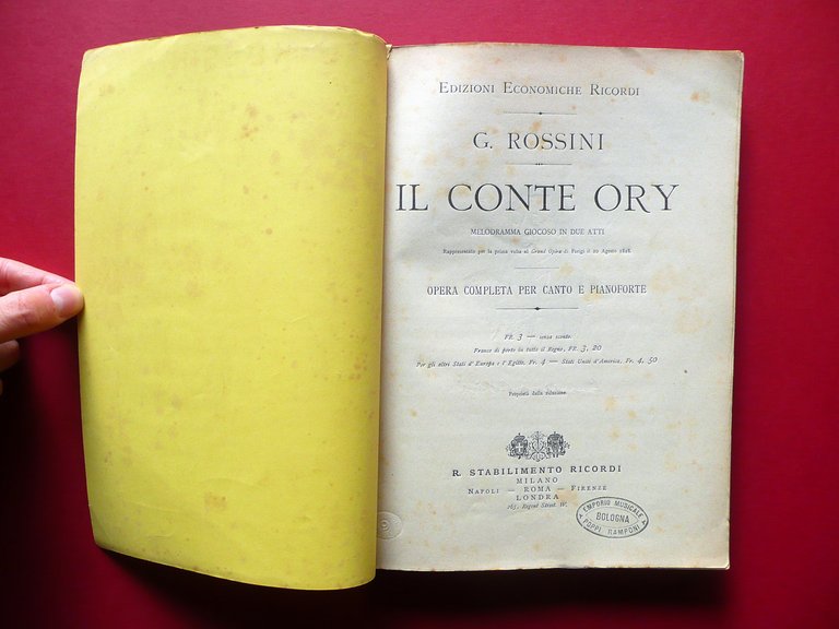 Spartito Il Conte Ory Gioacchino Rossini Ricordi Milano 1882 Canto …